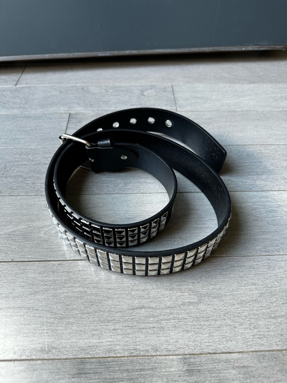 Belt Black W/Eyelet Grommet Silver Studded Punk Faux leather Belt Rivet Buckle